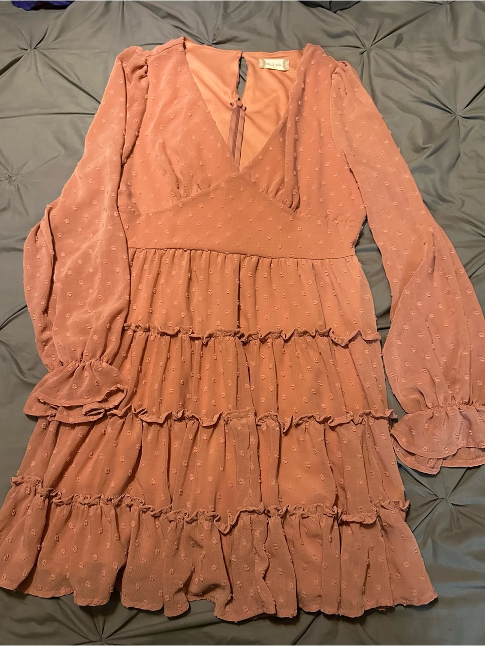 Altar'd State Dusty Rose Tiered V-Neck Long Sleeve Midi Dress